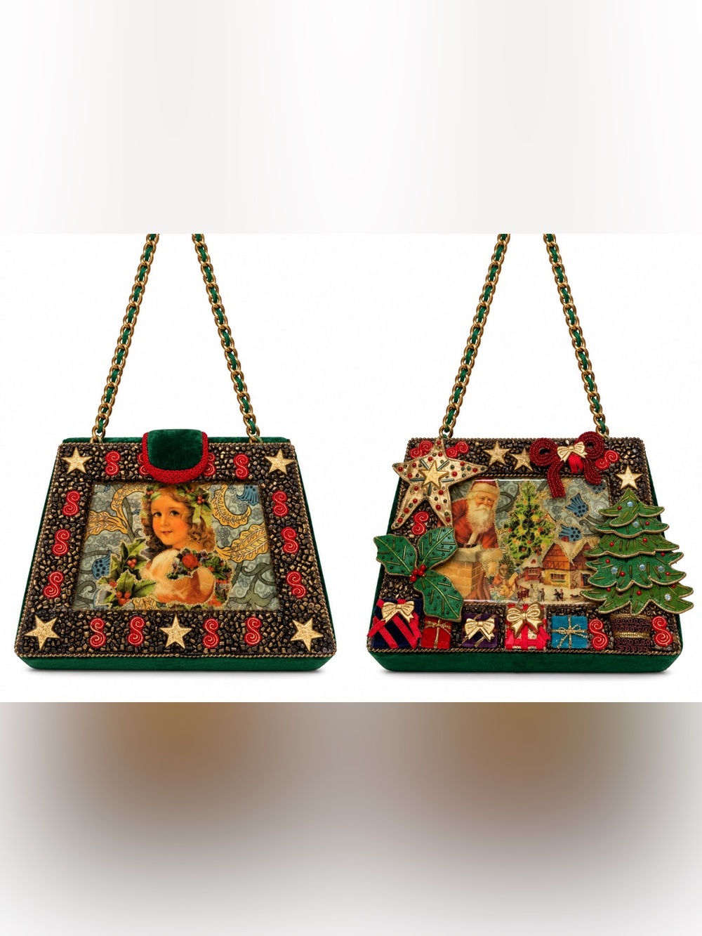1990s Vintage Mary Frances Two-Sided Christmas Picture Window Handbag